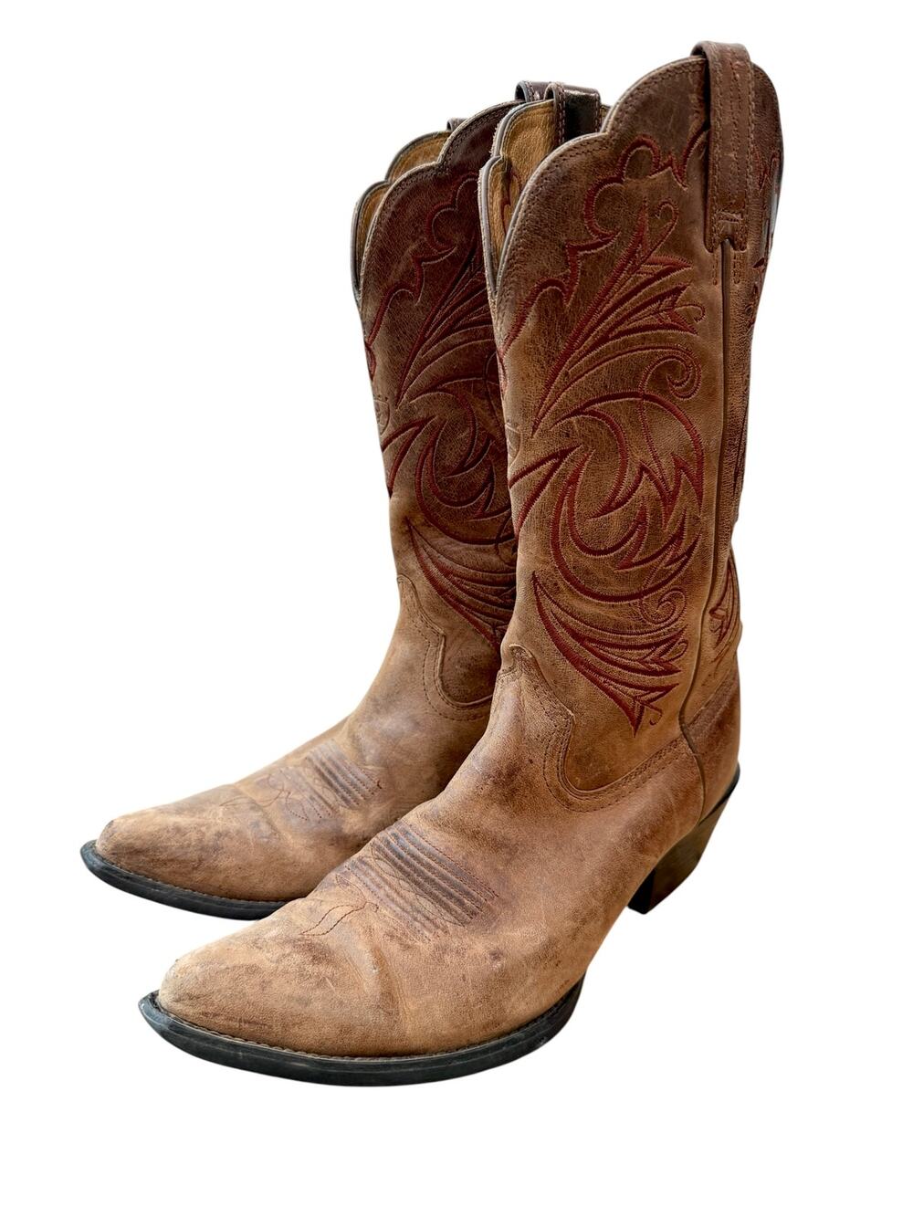 Ariat Women’s 9 B Brown Leather Embroidered Snip Toe Western Cowboy Boots